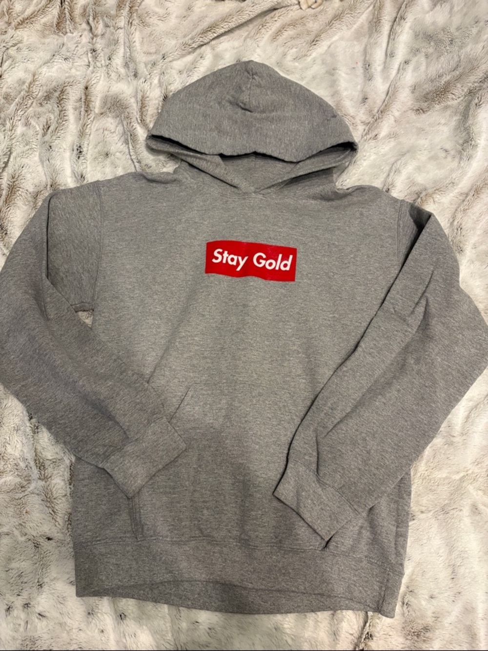 Gildan Grey Hoodie with Red "Stay Gold" Chest Logo